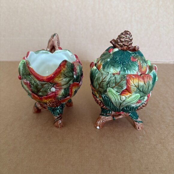 Fitz & Floyd Christmas Lodge Holly Pinecone Sugar Creamer - Picture 4 of 16